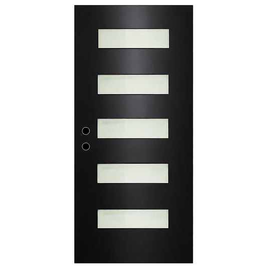 36'' x 80'' Fiberglass Door Slab, Actual Size 35-3/4''x79'', Black Exterior Door Slab with Pre-Cut Hinge Mortises and Lockset Hole, Right-Hand Inswing/Outswing, Smooth Finish and 5 Lite Frost Glass