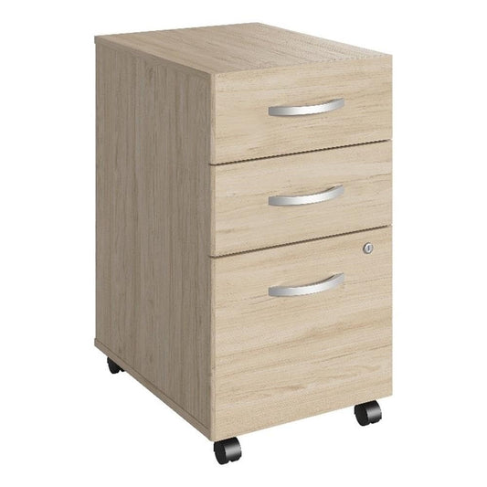 BOWERY HILL 3 Drawer Mobile File Cabinet, Natural Elm Finish, Engineered Wood, Smooth Ball Bearing Slides, Thermally Fused Laminate, Locking Drawers, Rolling Design with Casters, Office Organization