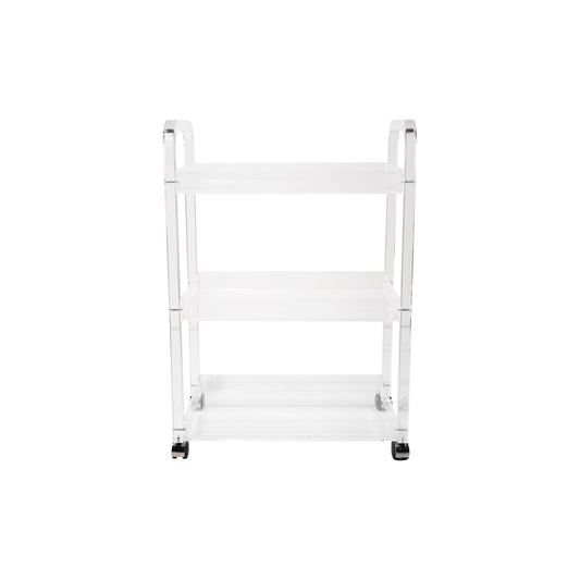 Bloomingville Clear Acrylic 3-Tier Bar Cart on Casters, White