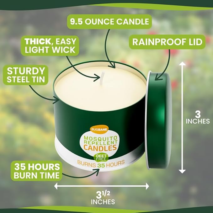 2 Mosquito Candles for Outside. Citronella Candles Outdoor Large. DEET Free with 5 Natural Essential Oils. Insect Fly Bug Candle Repellent Outdoor. Mosquito Repellent Candle Indoor Home Patio Camping
