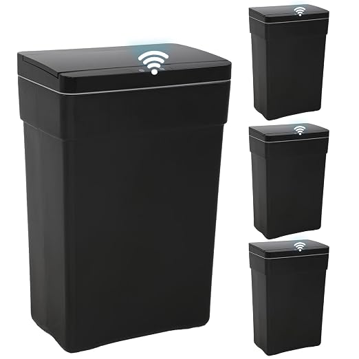BestOffice 13 Gallon Trash Can Automatic Kitchen Trash Can Touch Free High-Capacity Garbage Can with Lid for Bedroom Bathroom Home Office 50 Liter (Black, 1) (4, Black)