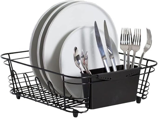 Better Houseware in-Sink Dish Drying Rack, Coated Steel, Black, 14.5 x 13 x 5 Inch, 2-Piece Set with Removable Utensil Caddy and Non-Slip Handles