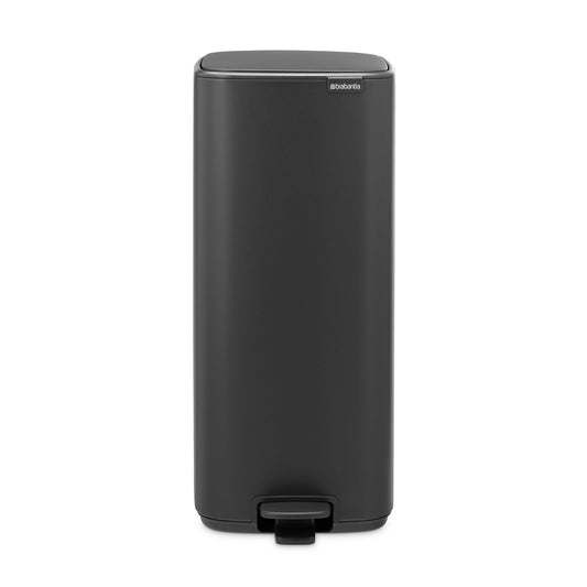 Brabantia Bo Step-On 8 Gallon Square Trash Can | Mineral Infinite Gray | Light-Pedal, Soft-Close Kitchen Trash Can, Removable Inner Bucket, Non-Slip Base | Sample Trash Bags Included