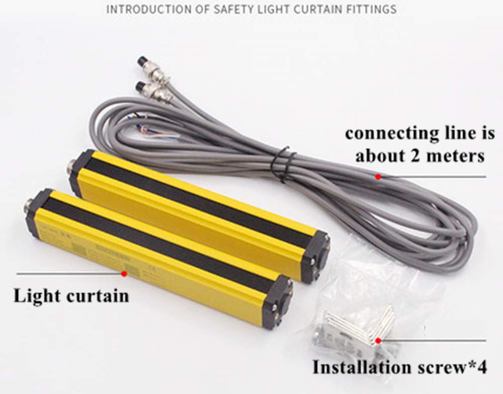 CGOLDENWALL Safety Light Curtain Sensor Light Screen Sensor Infrared Radiation Detector Safety Grating Punch Protector Hand Protection (Beams: 16, Beam Pitch: 40mm)
