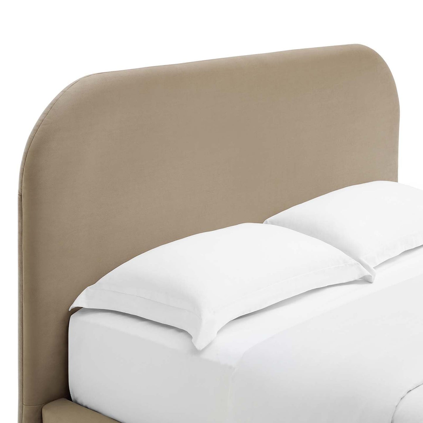 Modway Keynote Modern King Size Bed Frame with Curve Shaped Headboard in Taupe, Upholstered Performance Velvet King Platform Bed, Soft Cloud Bed Frame, No Box Spring Needed