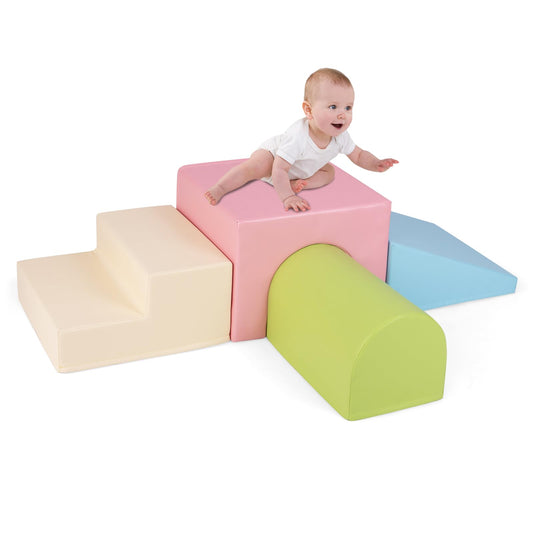 Costzon Climbing Toys for Toddlers, 4 PCS Single-Tunnel Foam Climber for Climbing, Crawling and Sliding, Lightweight Soft Play Blocks for Preschool Baby Boys Girls (Pink Green Blue)