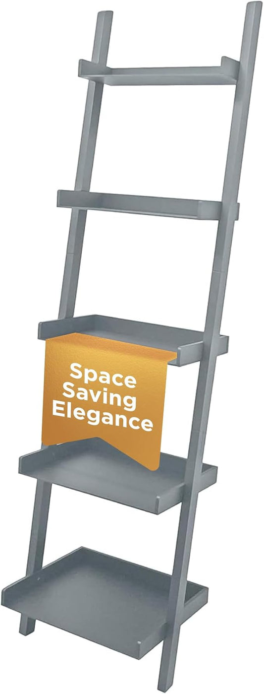 Kiera Grace Providence Hadfield 5 Tier Ladder Shelf, Leaning Bookshelf Storage Rack for Home, Office, 18" x 67", Cloud Grey