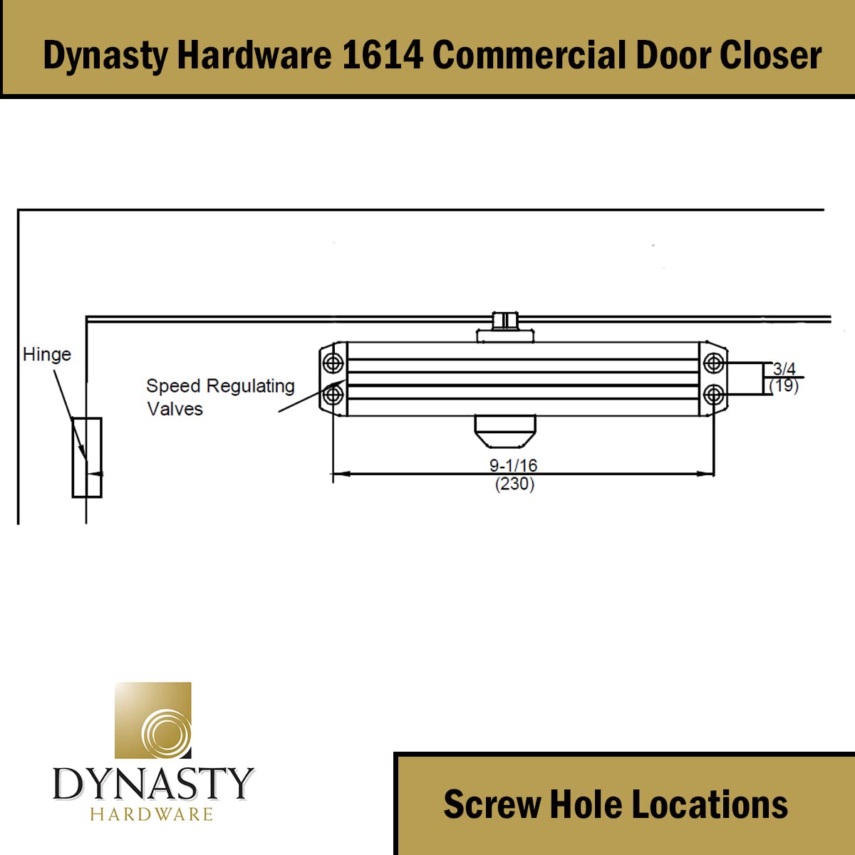 Dynasty Hardware Door Closer, Grade 1 Heavy Duty Commercial Hydraulic Closer, Self-Closing, Adjustable Spring Size 1-4, ADA Compliant, Surface Mount, Sprayed Duronotic Bronze, Series 1614