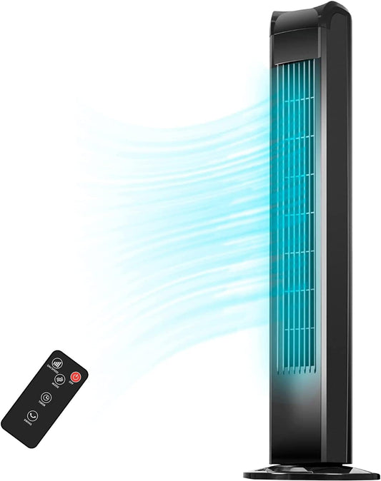 Uthfy Bladeless Tower Fan - 120° Oscillating, Remote Control, 3 Modes, 30 Inch, Black