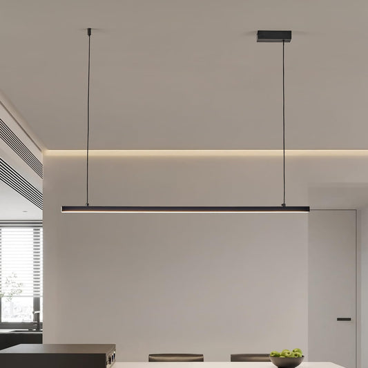 Black long chandelier, dining room light, Nordic modern minimalist style, office, long bar counter, kitchen light, color temperature adjustable from 3000K to 6000K, LED chandelier, 70.87 inches