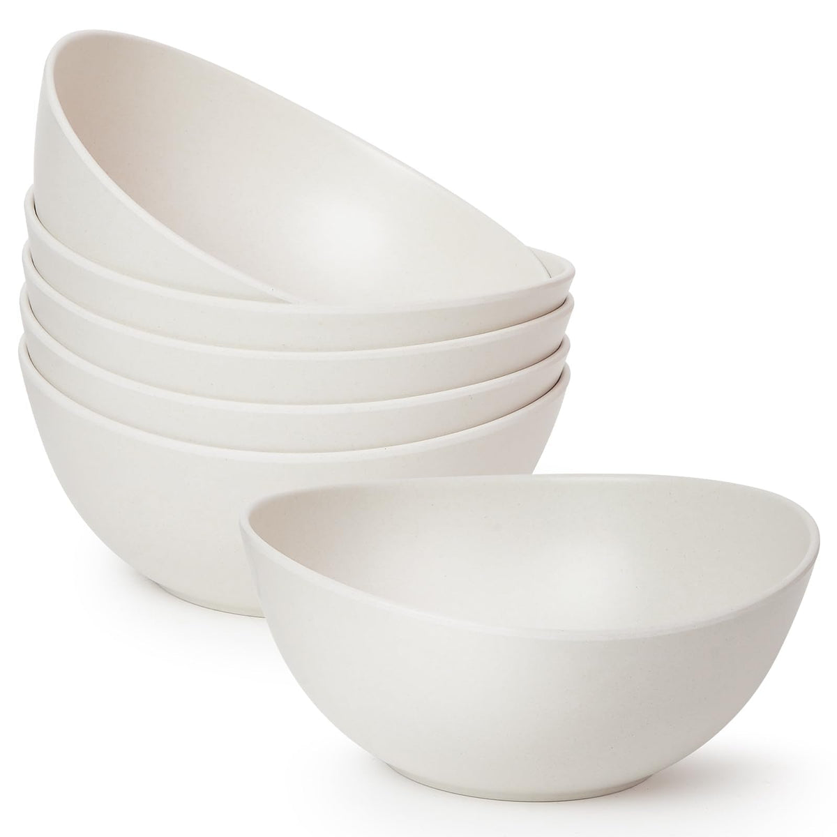 6.2'' Bamboo Fiber Cereal Bows Set of 6, Soup Bowls 24 Oz for Serving Salad, Snack, Side Dishes, Modern Oval Lightweight Bowls for Breakfast, Lunch and Dinner, Dishwasher and Freezer Safe(Matte White)
