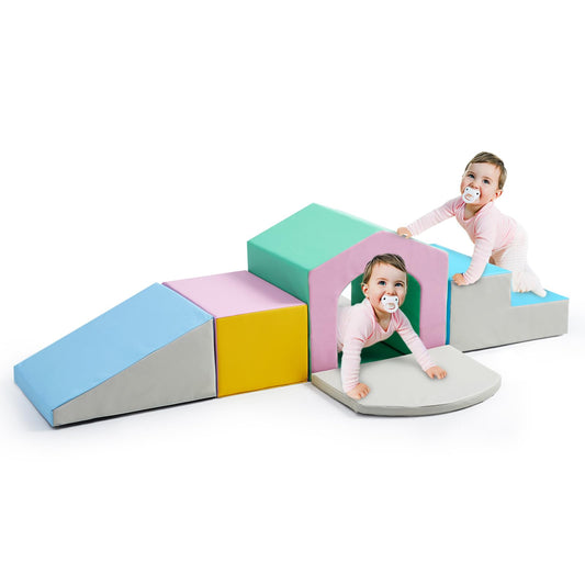M HI-Mat Toddler Climbing Toys Indoor, 6-Piece Baby Foam Climbing Blocks, Soft Play Gym Made of PU Leather Climber Structures Set for Toddlers 1-3 Years, Waterproof, Easy to Clean (Pink, 6-Pieces)
