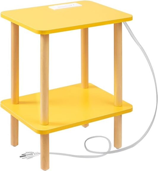 FORAOFUR Side Table, End Table with Charging Station, Small Bedside Table Side Table for Any Spaces, Minimalist Small End Table Living Room, Bedroom & Office with Two-Tier Open Storage