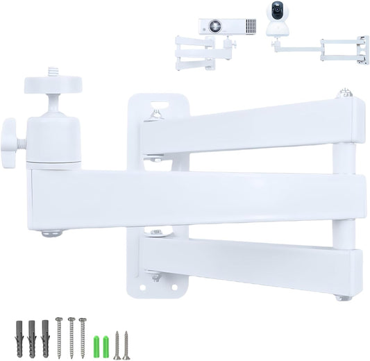 1/4" 360 (7.87"+7.87" 1/4" Foldable Projector Wall Mount | White Heavy-Duty | Screw | Rotatable | Universal for Mini