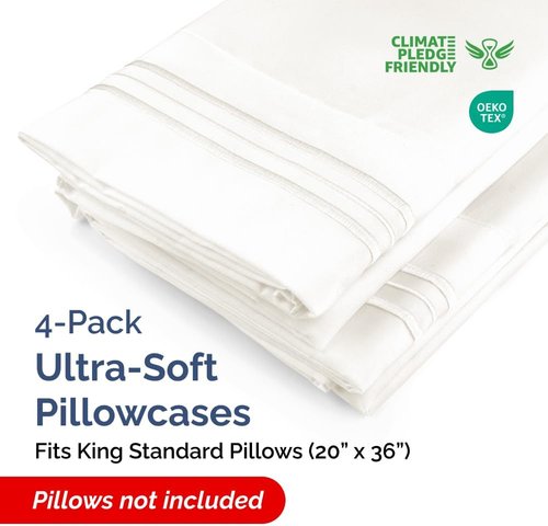 King Standard Pillow Cases - Soft Hotel Quality Covers for Comfy Bedding | 4 Piece Set in Antique White