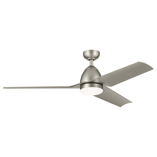 54 Inch Fit Ceiling Fan with CCT Selectable Light Module, 3 Blade Modern Fan, Satin Etched Cased Opal Glass in Brushed Nickel with Silver Blades (54" W x 13.25 H), 310254NI