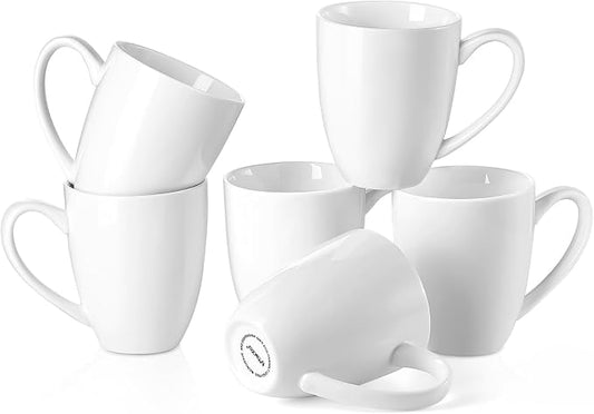 Mfacoy Porcelain Coffee Mugs Set of 6, 13 Ounce Coffee Cups with Handle, Ceramic Tea Mugs for Latte, Hot Tea, Cappuccino, Mocha, Cocoa, Mug Gift Set, Dishwasher and Microwave Safe, White
