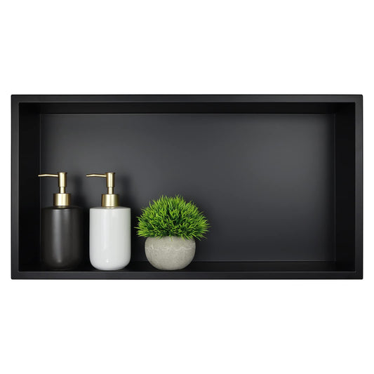 Bernkot Stainless Steel Shower Niche 24" X 12" Matte Black No Tile Needed Niche Shower for Bathroom Storage Recessed Wall Niches Bathroom Shelf Over Mount Installation