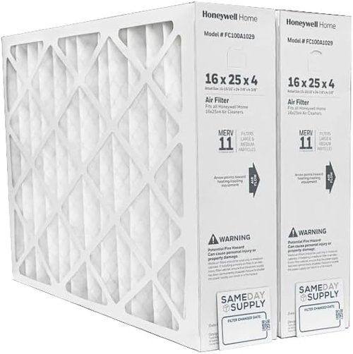 Honeywell FC100A1029 Pleated Air Filter - MERV 11, 16" x 25" x 4" | 2-Pack with Reminder Alerts