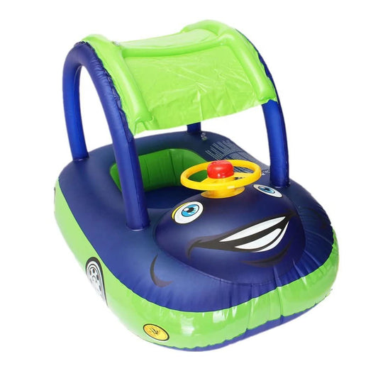 baby pool float with canopy Summer Steering Wheel Sunshade Swim Ring Car Inflatable toys infants Float Seat Boat for kids toddlers(Color blue)
