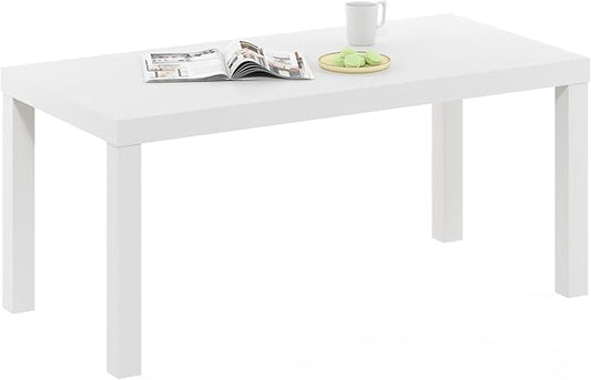 Furinno CLASSIC Coffee Table, Modern Rectangle Coffee Table with 1.8" Triple Thick Tabletop, Side Table, Toolless Assembly, for Living Room, Home Office, White