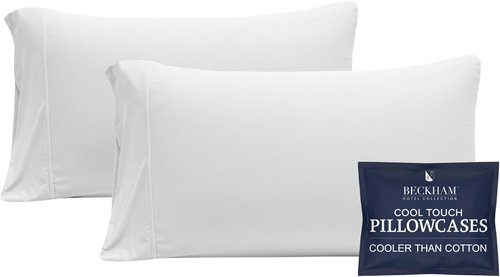 Beckham Hotel Collection Cooling Pillowcases - Silky Soft & Breathable | Standard/Queen Size Set of 2, White
