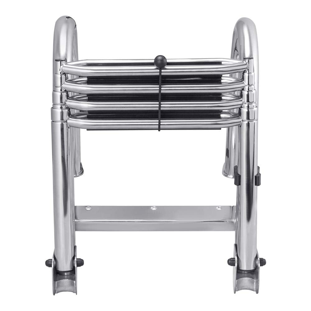 White Water – 4-Step Rear Entry Pontoon Boat Ladder with Extra-Wide Steps | 304 Stainless Steel Folding Design, Handrails, 400 lb Capacity | OEM Trusted, Fully Assembled