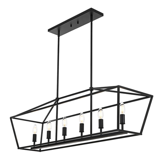 BONLICHT 6 Light Farmhouse Chandelier Black Modern Linear Kitchen Island Lights Industrial Vintage Candle-Style Dining Room Lighting Fixture Hanging Foyer Ceiling Lights with Adjustable Rods,E12 Base