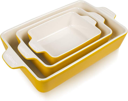 Sweejar Ceramic Bakeware Set - Rectangular Baking Dish for Lasagna & Cakes | 11.8 x 7.8 x 2.76 Inches - Yellow