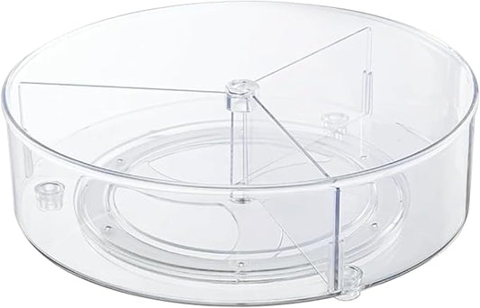 Clear Lazy-Susan Organizer with 3-Dividers - 11 Inch Divided Turntable Organizer for Cabinet, Pantry, Kitchen, Fridge, Countertop, Bathroom, Vanity