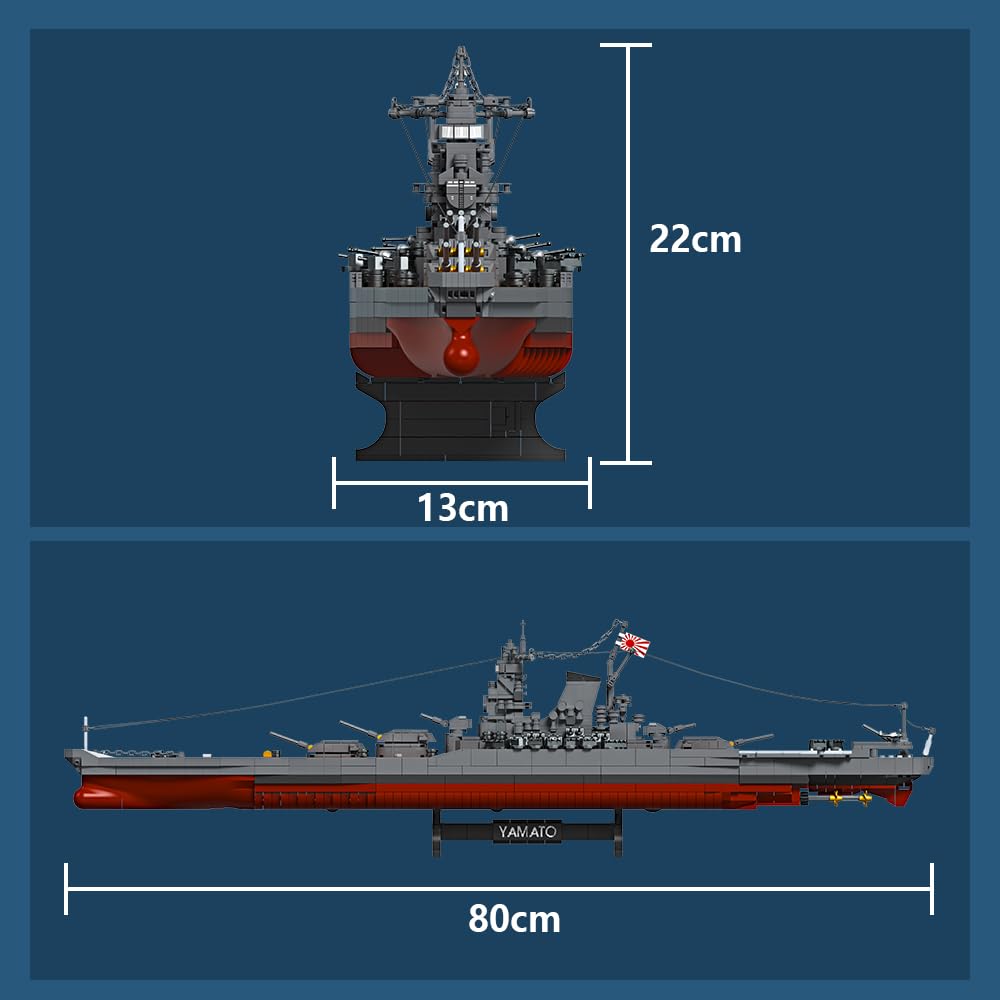 MISINI M7001 1:300 Japanese Yamato Battleship Building Blocks Set, 2569 Pieces WWII Navy Ship MOC Toy, Excellent Battleship Model Building Gift and Collection for Military Enthusiasts and Adults
