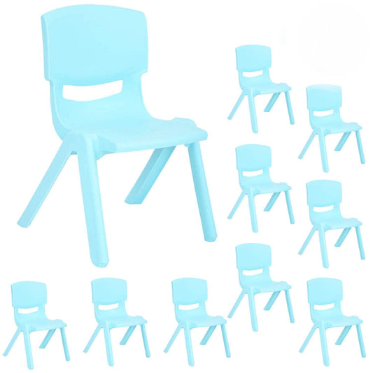 JOON Stackable Plastic Kids Learning Chairs (10 Pack), 20.8x12.5 Inches, The Perfect Chair Sets for Playrooms, Schools, Daycares and Home, Colorful Design, 10.5 Inches Seat Height, Baby Blue