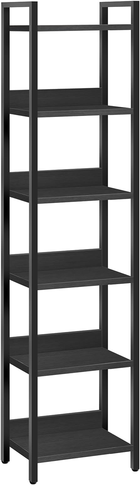 MAHANCRIS Bookshelf, 6-Tier Bookcase, Standing Book Shelf for Small Space, Storage Shelf Organizer, for Living Room, Bedroom, Study, Balcony, Black BKHB6601