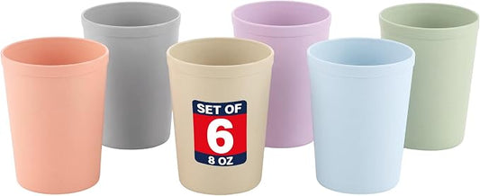 MASTERCOOK 6 Pcs. Small Reusable Cups –8 oz Unbreakable Drinking Glasses -Toddler Cups for Water, Juice, Milk–BPA Free Stackable Tumblers Plastic Cup set for Kitchen, Picnics, Parties- Kid-Friendly