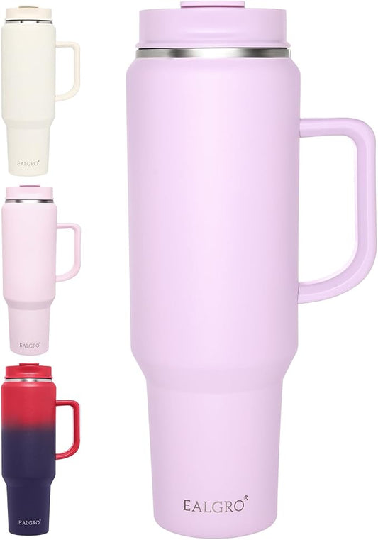 EALGRO 50 oz Tumbler with Handle, Insulated Tumblers with Lid and Straw, Large Metal Sports Water Bottle Jug, Thermal Stainless Steel Travel Coffee Mug Cup, Lavender