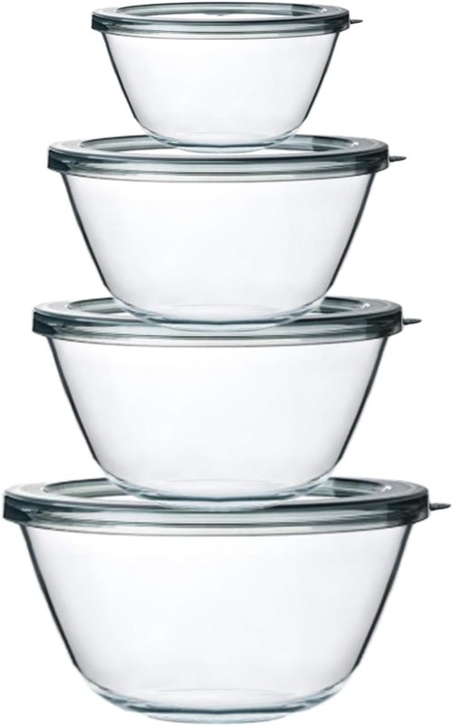 MCIRCO Glass Mixing Bowls Set - 4 Nesting Bowls with Lids for Meal Prep & Food Storage | BPA-Free, 0.8-4.8 Qt