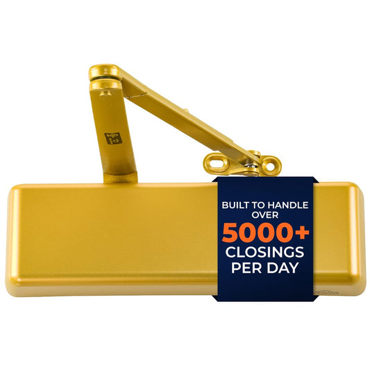 Boomerang Extra Heavy Duty Designer Auto Commercial Door Closer - D9016- Surface Mounted, Grade 1, Cast Iron, UL 3 Hour Fire Rated & ADA for High Abuse & Extreme Traffic Doors, Satin Brass/Gold (US4)