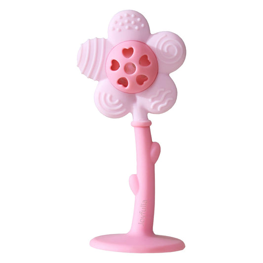 Baby Teething Toys 3-6 Months, Teether and Sensory Rattle for Babies 0-6 Months, Food Grade Silicone Teethers 6-12 Months, Infant Teething Relief Chew Toys, Sunnyflower Teether Toy BPA Free - Pink