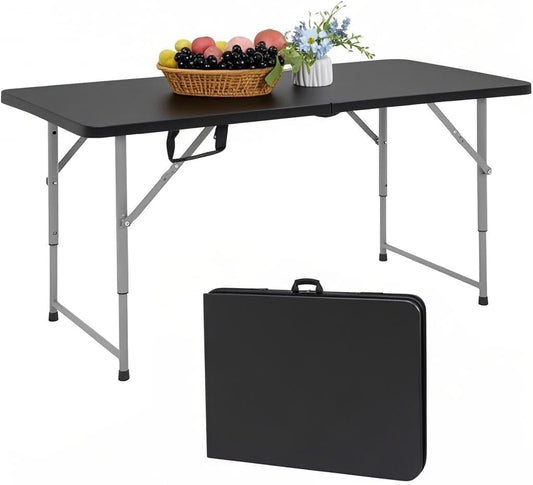 Skiennix 4-Foot Folding Table - Adjustable Height 22-30 Inches | Heavy-Duty Portable Plastic Table for Indoor & Outdoor Use
