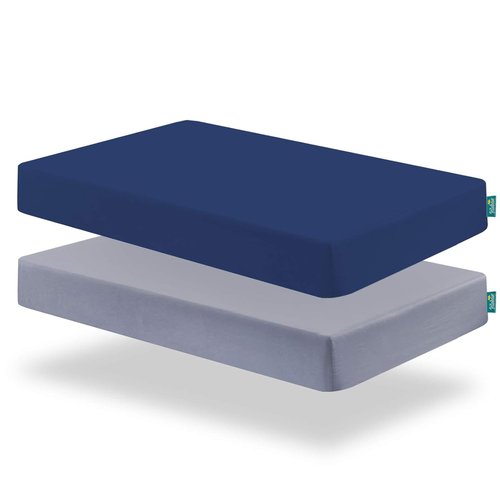 Biloban Crib Sheets - Fitted 2-Pack for Standard Crib Mattresses | Neutral Grey & Navy, 52” x 28”