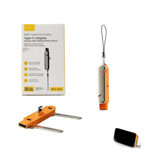 360 0-120 Sideways Phone Stand Detachable Type-C Compatible Stand for Phones & Tablets - Rotation, Tilt(Orange Stand)
