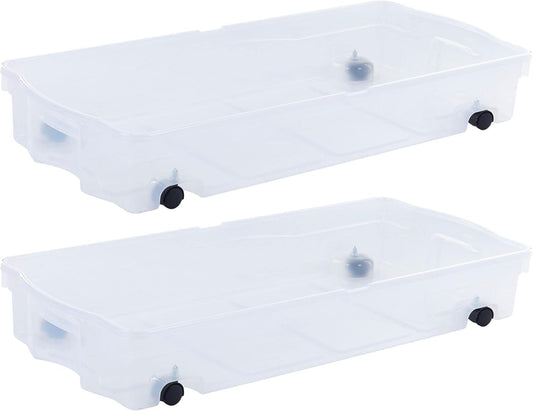 Rubbermaid 70 Quart Under Bed Storage Boxes - Dual Hinged Lids & Rolling Caster Wheels | Clear, 2 Pack