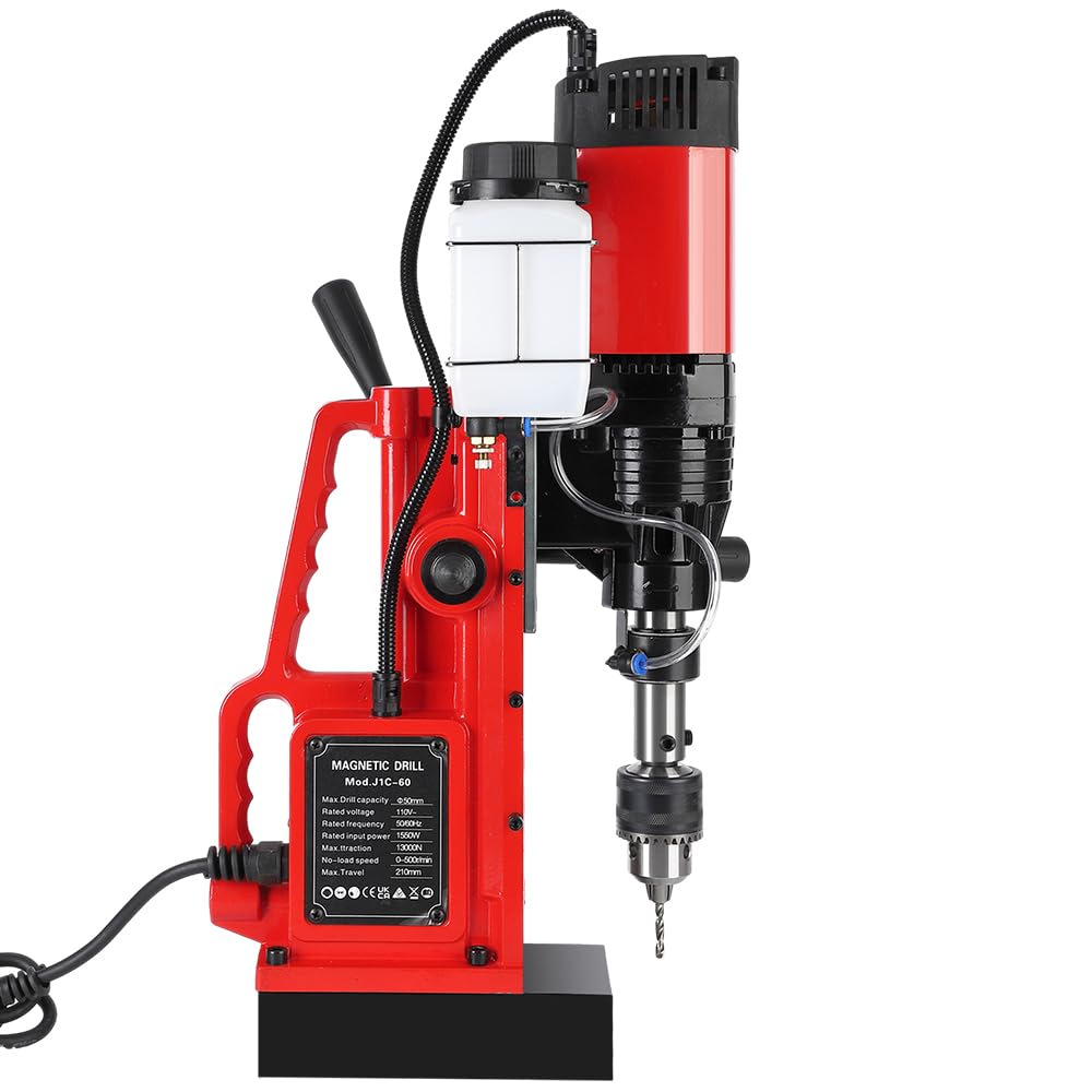 Magnetic Drill Press, 1550W 500RPM Portable Power Mag Drill Press, 10-Speed Core Drilling Machine for Metal Working,3Pcs Drill Bits
