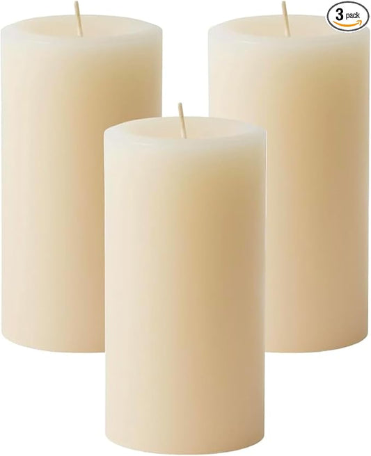 Mister Candle Dripless Unscented Ivory Pillar Candles Hand Poured, Solid Color Non-Scented Candles for Home Decor, Premium Wax, 80 Hr Burn Time, 3x6 Inch