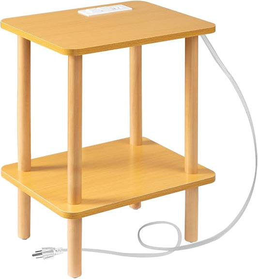 FORAOFUR End Table with Charging Station, Small Tables for Small Spaces in Living Room, Bedroom &Office, Nightstand Bedside Table with Solid Wood Legs, No Assembly Required