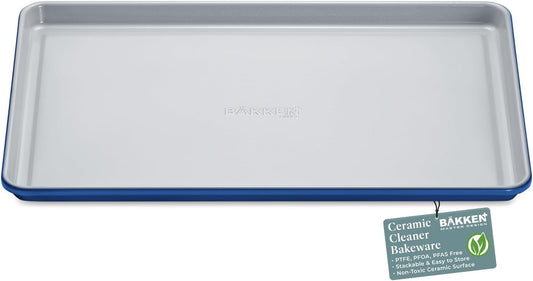 Premium Non-Stick Ceramic Baking Sheet Pan - Aluminized Steel, PFOA & PFAS Free - Non-Toxic, Ideal for Baking & Roasting - Medium Size (15.5" x 10") | Blue
