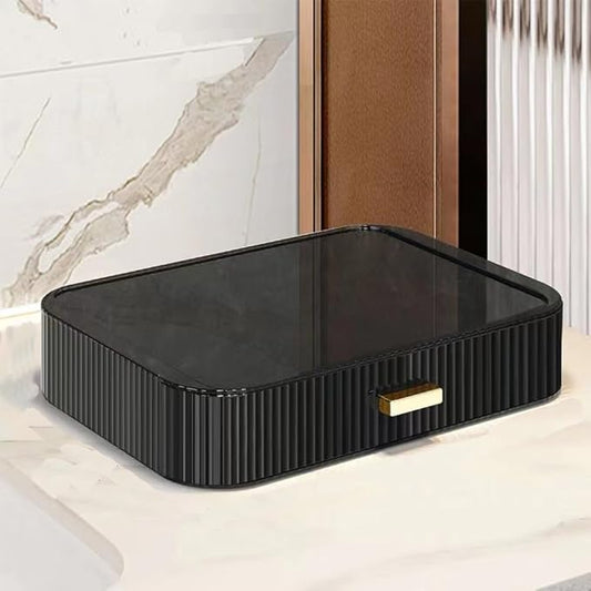 Stackable Makeup Organizer Drawers, Bathroom Vanity Organizers and Storage, Ideal for Desk and Dresser Countertops, Great for Cosmetics, skincare, Lipsticks, Nail Care -Black