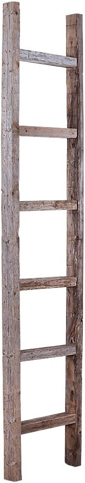 BARNWOODUSA Rustic Decorative Ladder - 100% Upcycled Wood (72" x 12" x 1.5", Weathered Gray)