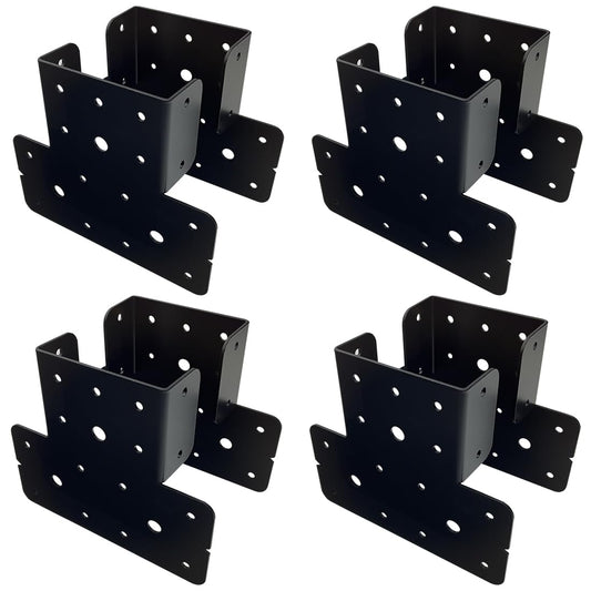 4 Set(8pcs) 4x4 T Post to Beam Connector Roof Tie Steel Brackets,Adjustable T Post Cap pergola Hardware Bracket,roof Anchor Joist Hanger for Wood Posts ,Thickness 2 mm and Black