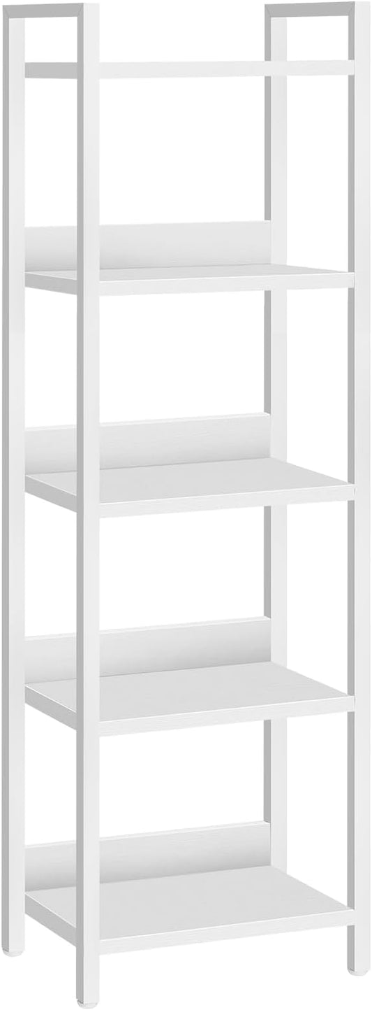 MAHANCRIS Bookshelf, 5-Tier Bookcase, Standing Book Shelf for Small Space, Storage Shelf Organizer, for Living Room, Bedroom, Study, Balcony, White BKBW5501